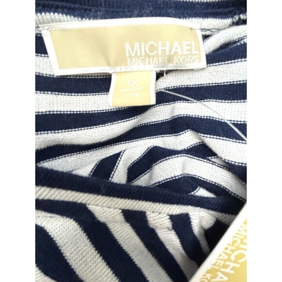 Michael Kors Women Sz 1X Dress Midi Navy Stripe Knit Asymmetric Sleeveless E1 - Picture 10 of 12